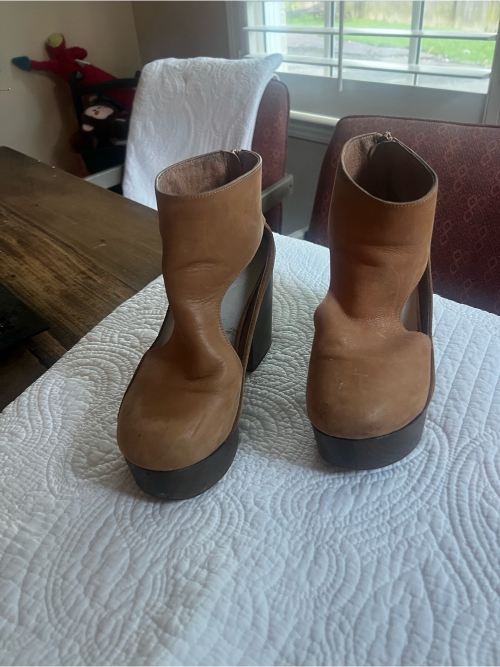 Free People Tan Brown Cutout Platform Ankle Boots